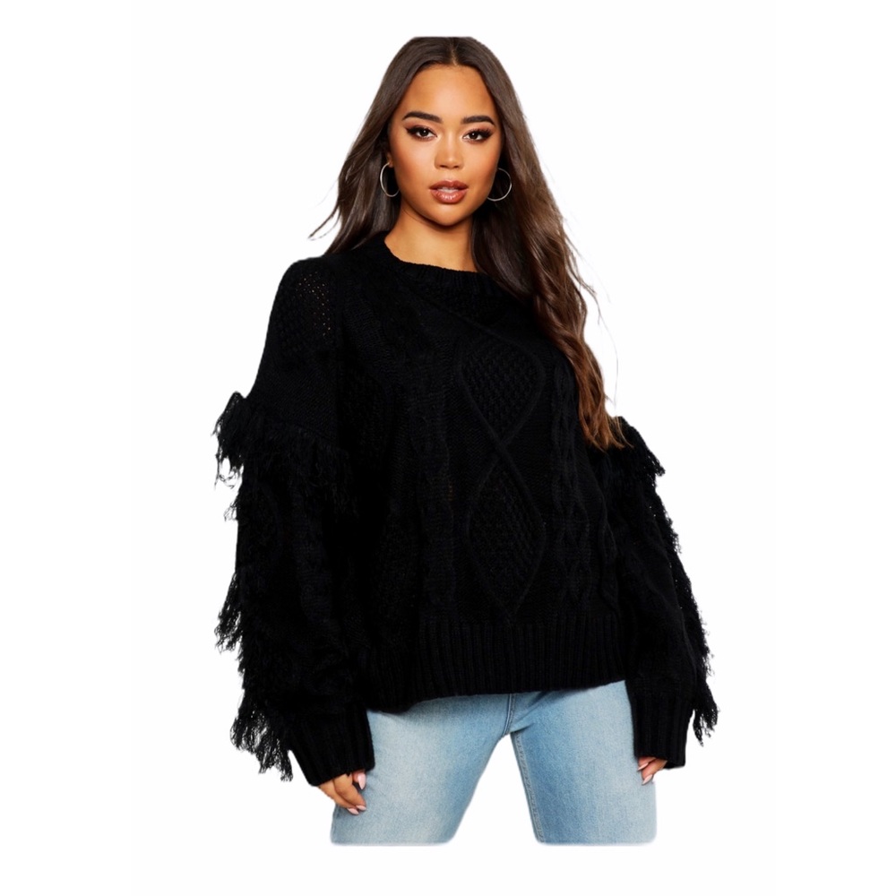 NWT Cable Fringe Knit Sweater